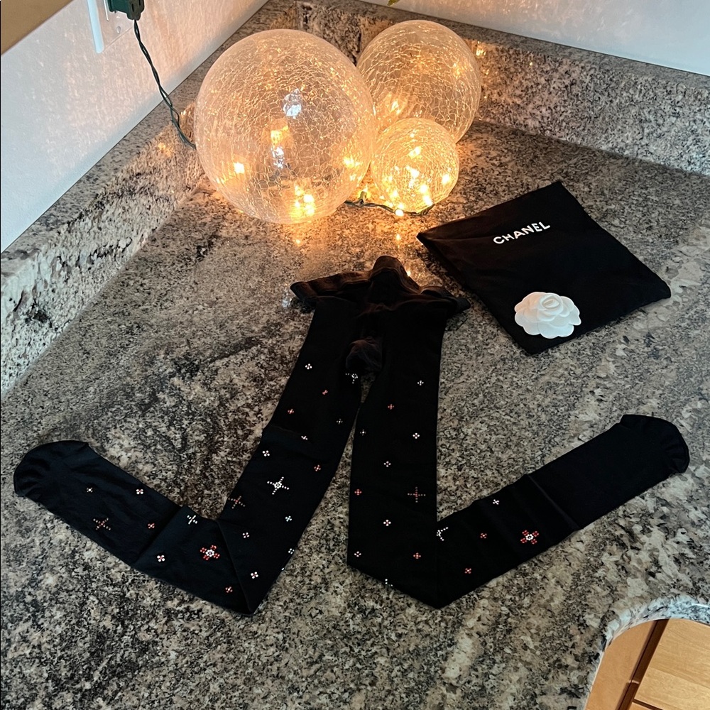 CHANEL Black Tights With Rhinestones